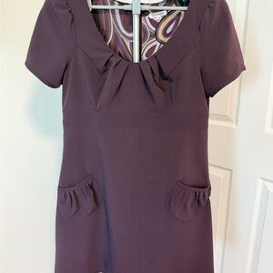 OC BY OC Retro Plum Purple Mod Mini Dress with Pleated Pockets - Size 12